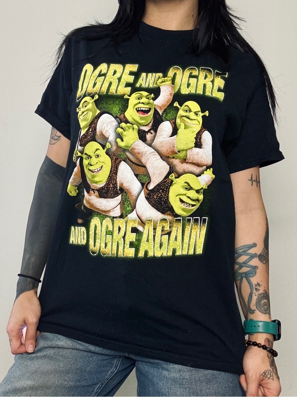 Shrek Black Graphic Tee - Ogre and Ogre Design medium
